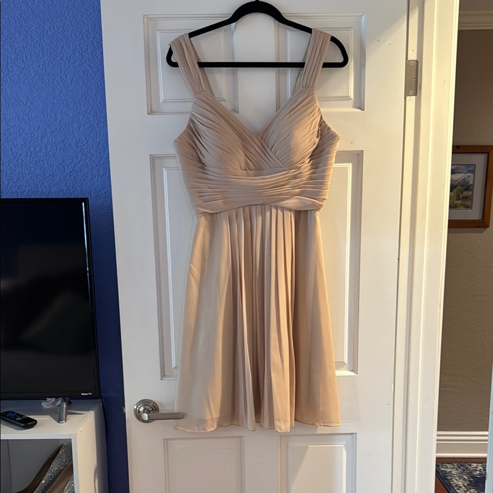 Gold Ruched Wrap Mini Dress Sweetheart Neckline